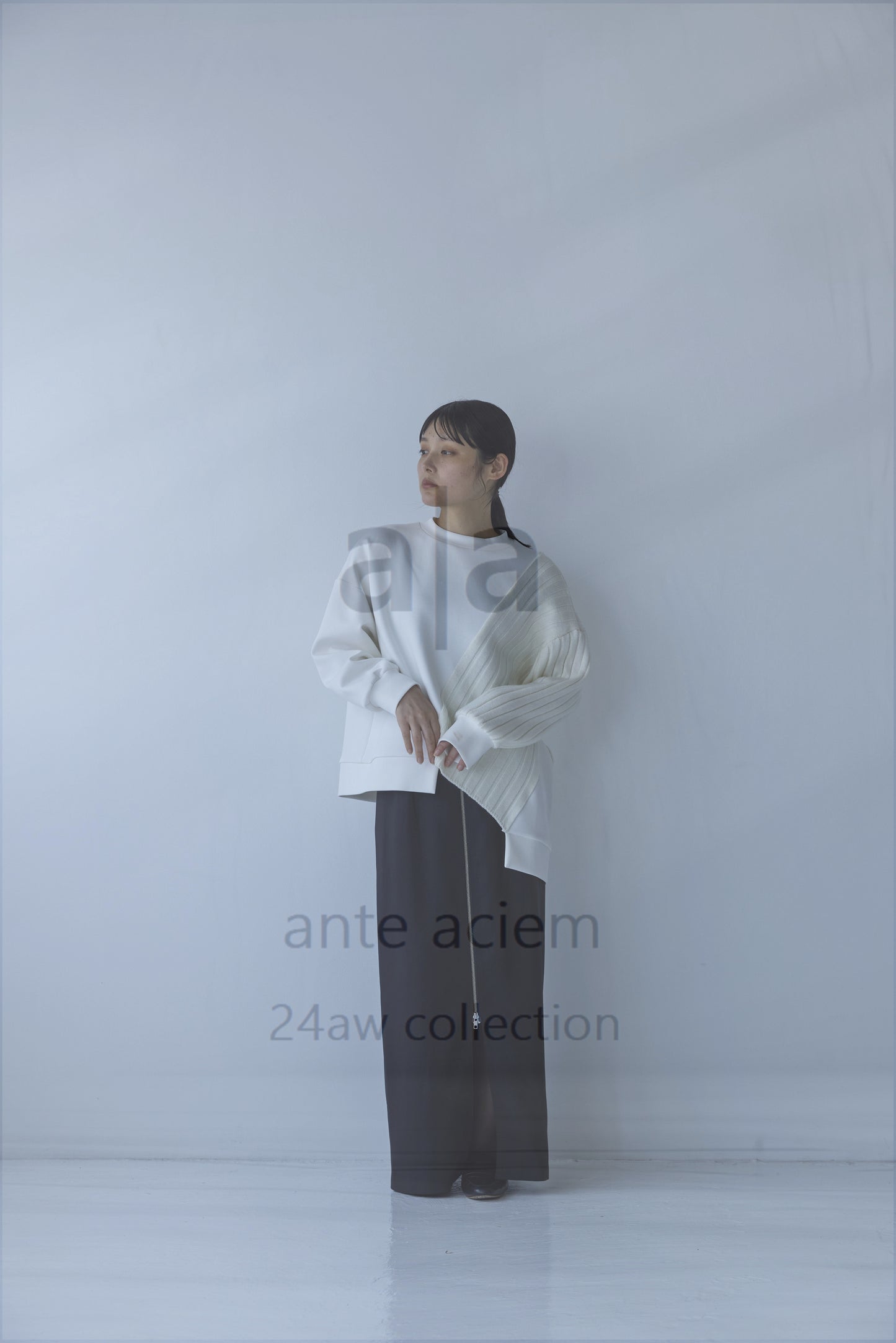 14G Knit + Double-knit Fabric Asymmetric Pullover