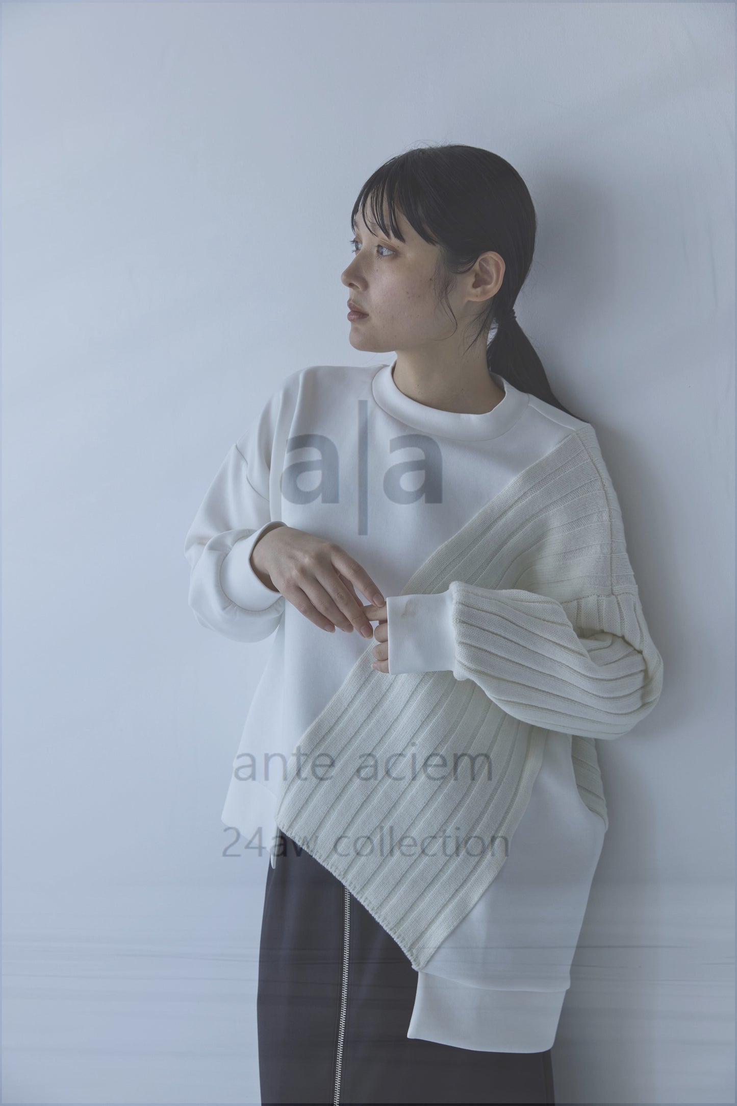 14G Knit + Double-knit Fabric Asymmetric Pullover