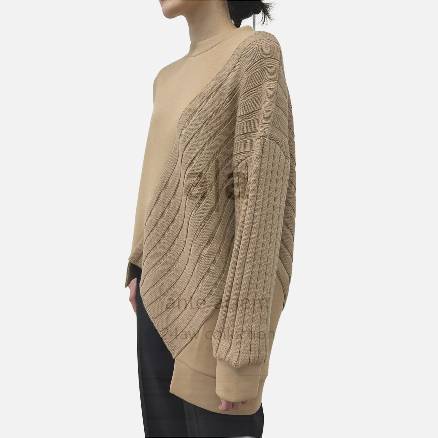 14G Knit + Double-knit Fabric Asymmetric Pullover