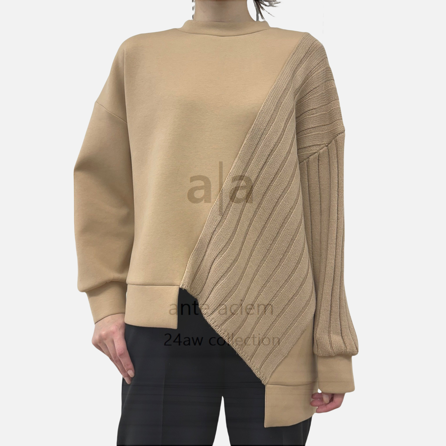 14G Knit + Double-knit Fabric Asymmetric Pullover