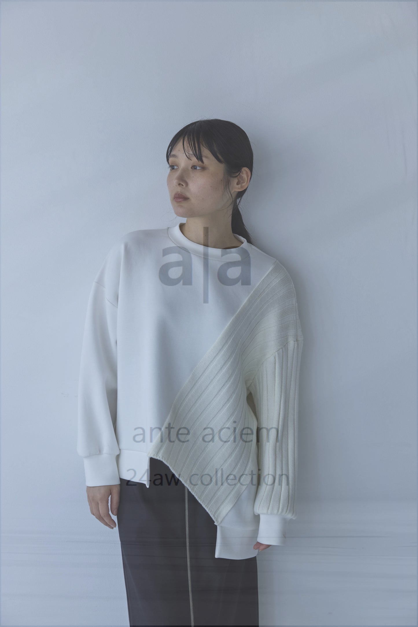 14G Knit + Double-knit Fabric Asymmetric Pullover