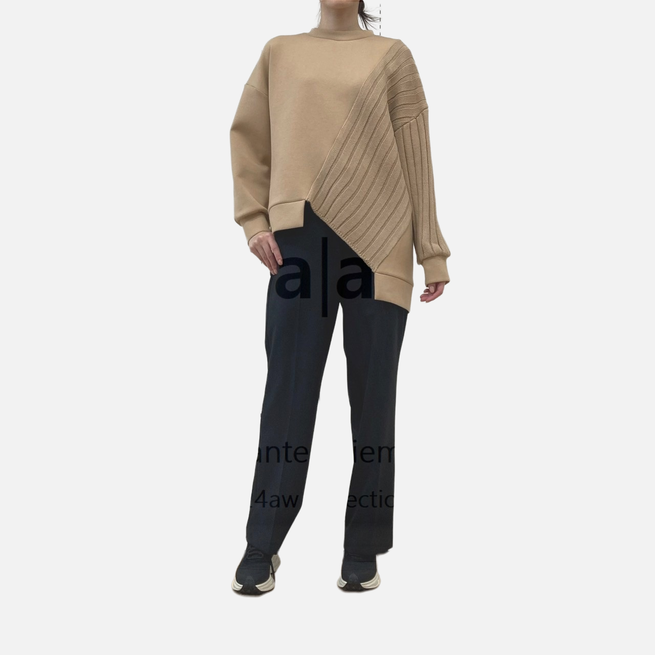 14G Knit + Double-knit Fabric Asymmetric Pullover