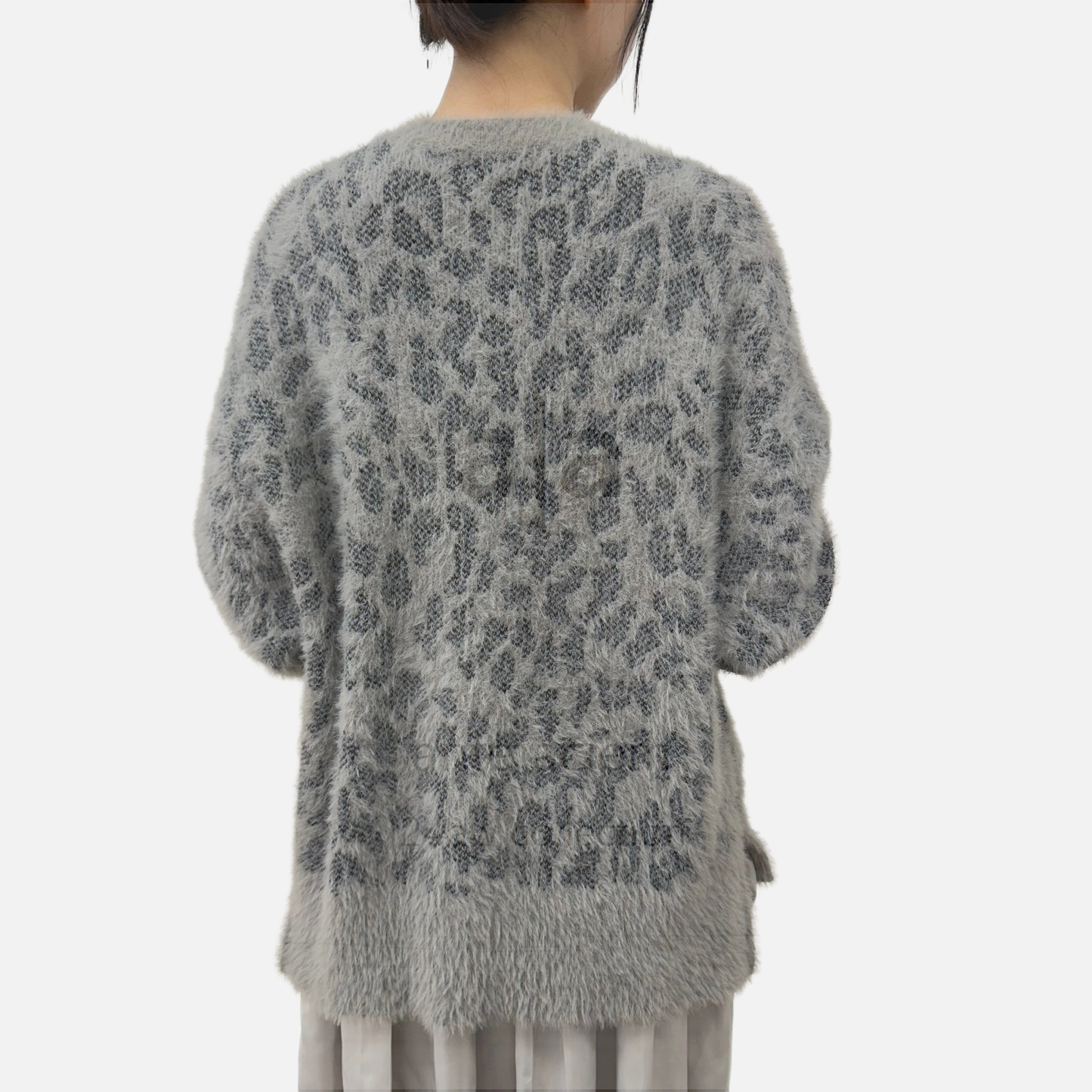 7G Animal Jacquard Shaggy Cut Cardigan