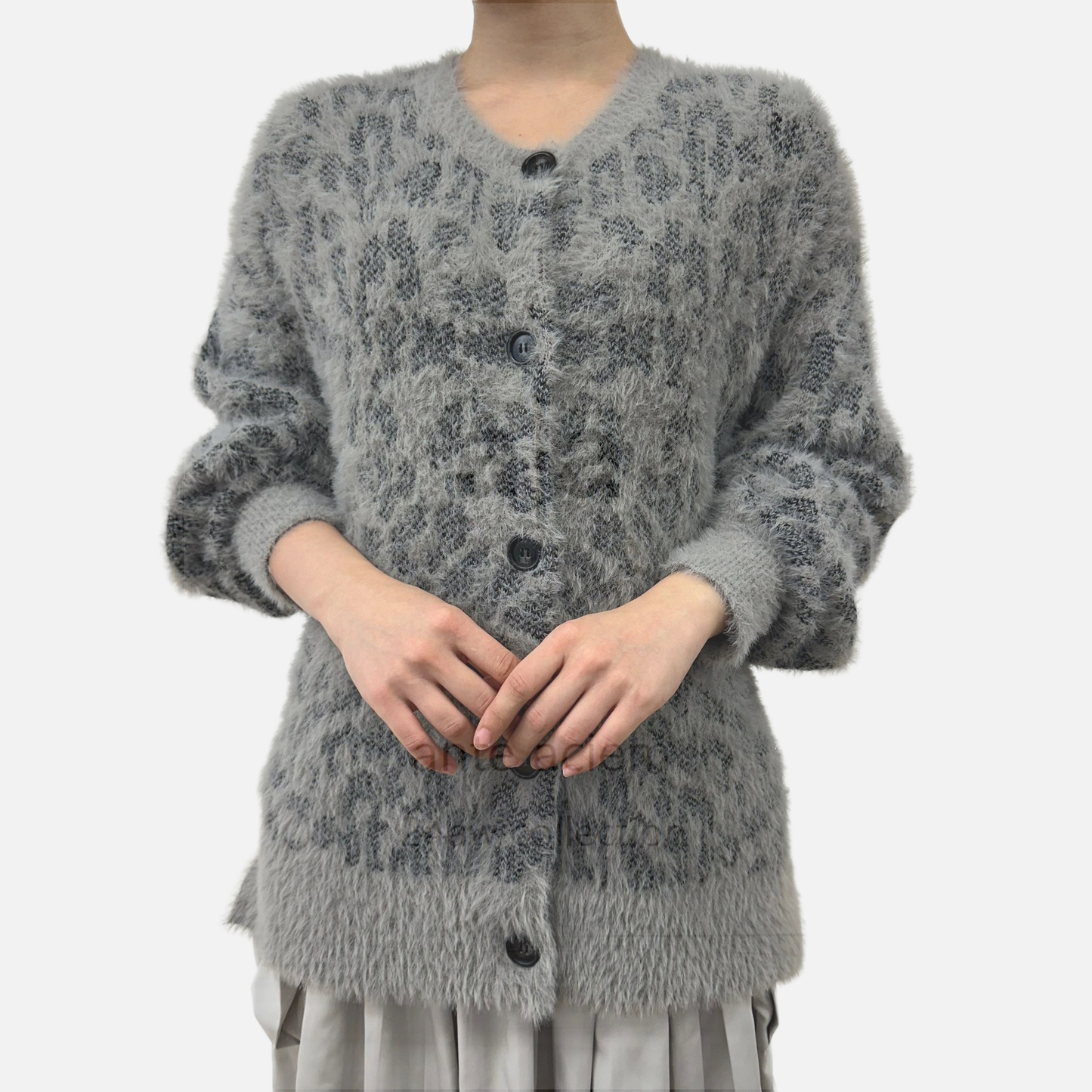 7G Animal Jacquard Shaggy Cut Cardigan