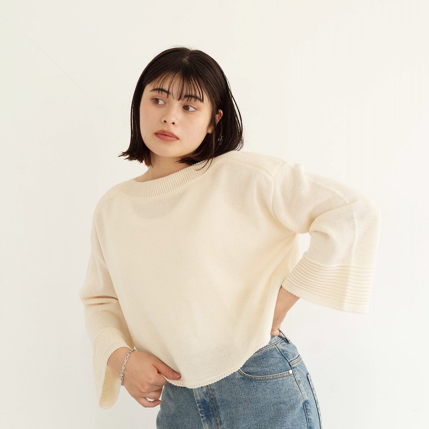 SHARLY CARN yarn cropped pullover knitted top