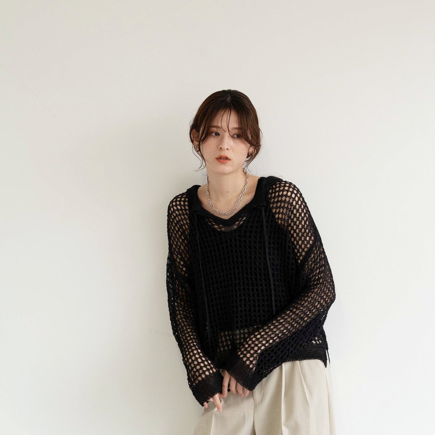 TUMUGI yarn and SHION yarn rope design knitted top