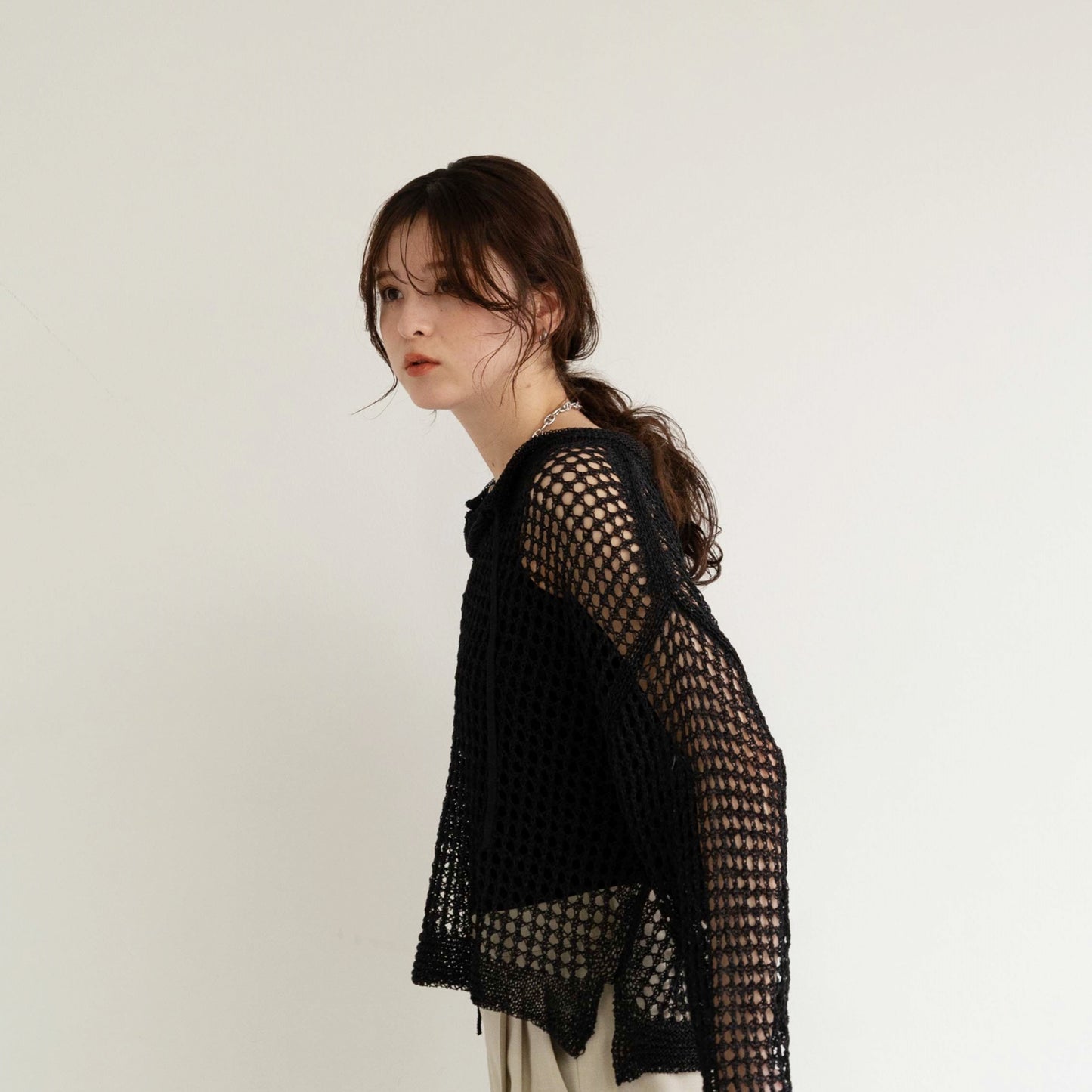 TUMUGI yarn and SHION yarn rope design knitted top
