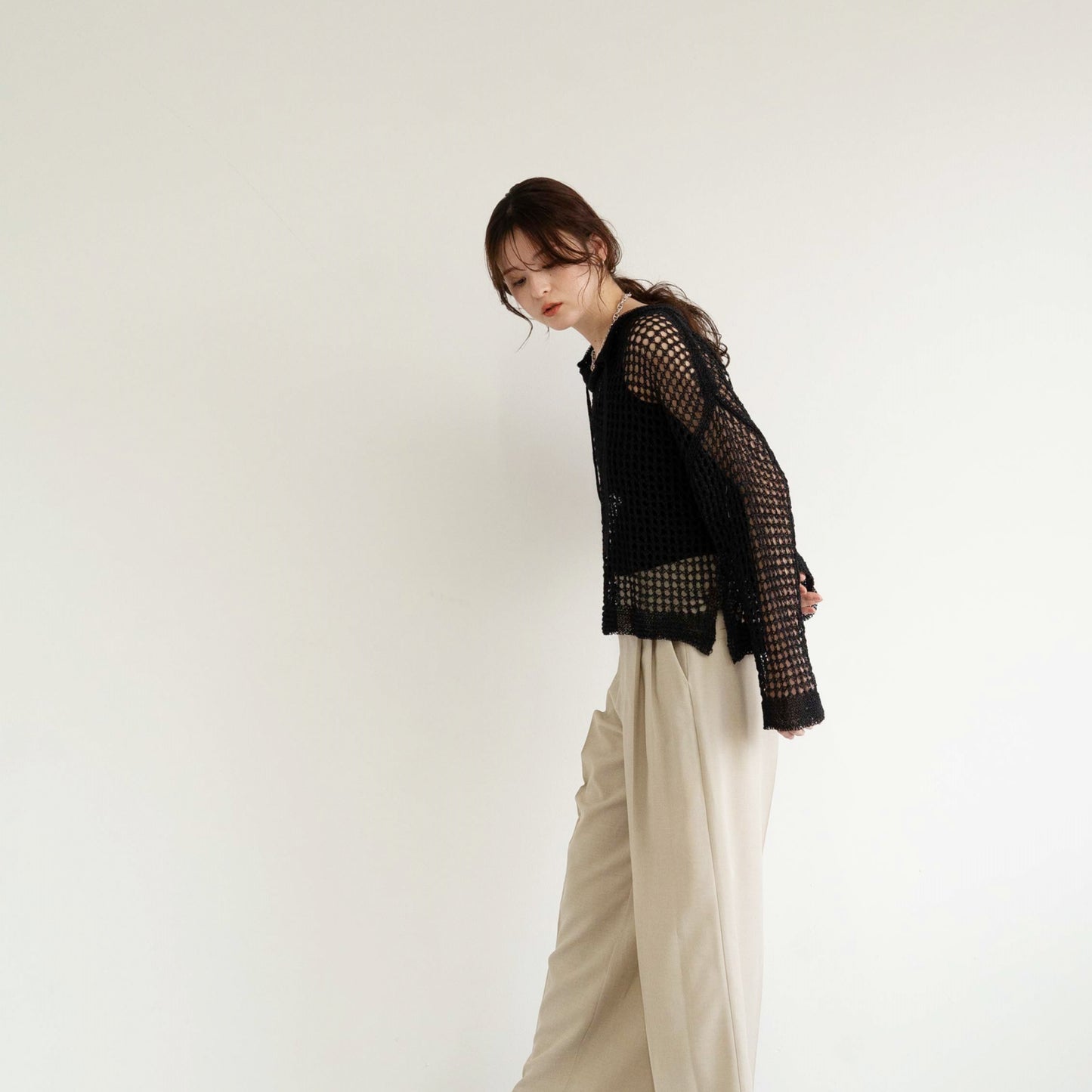 TUMUGI yarn and SHION yarn rope design knitted top