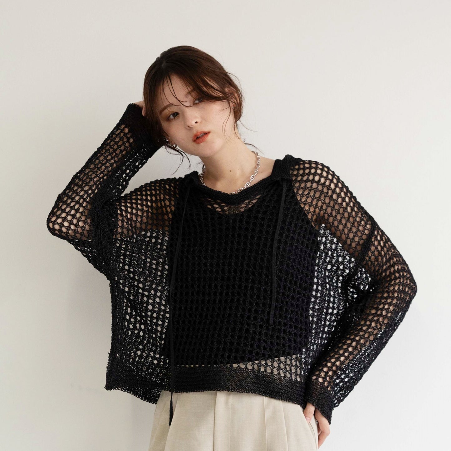 TUMUGI yarn and SHION yarn rope design knitted top
