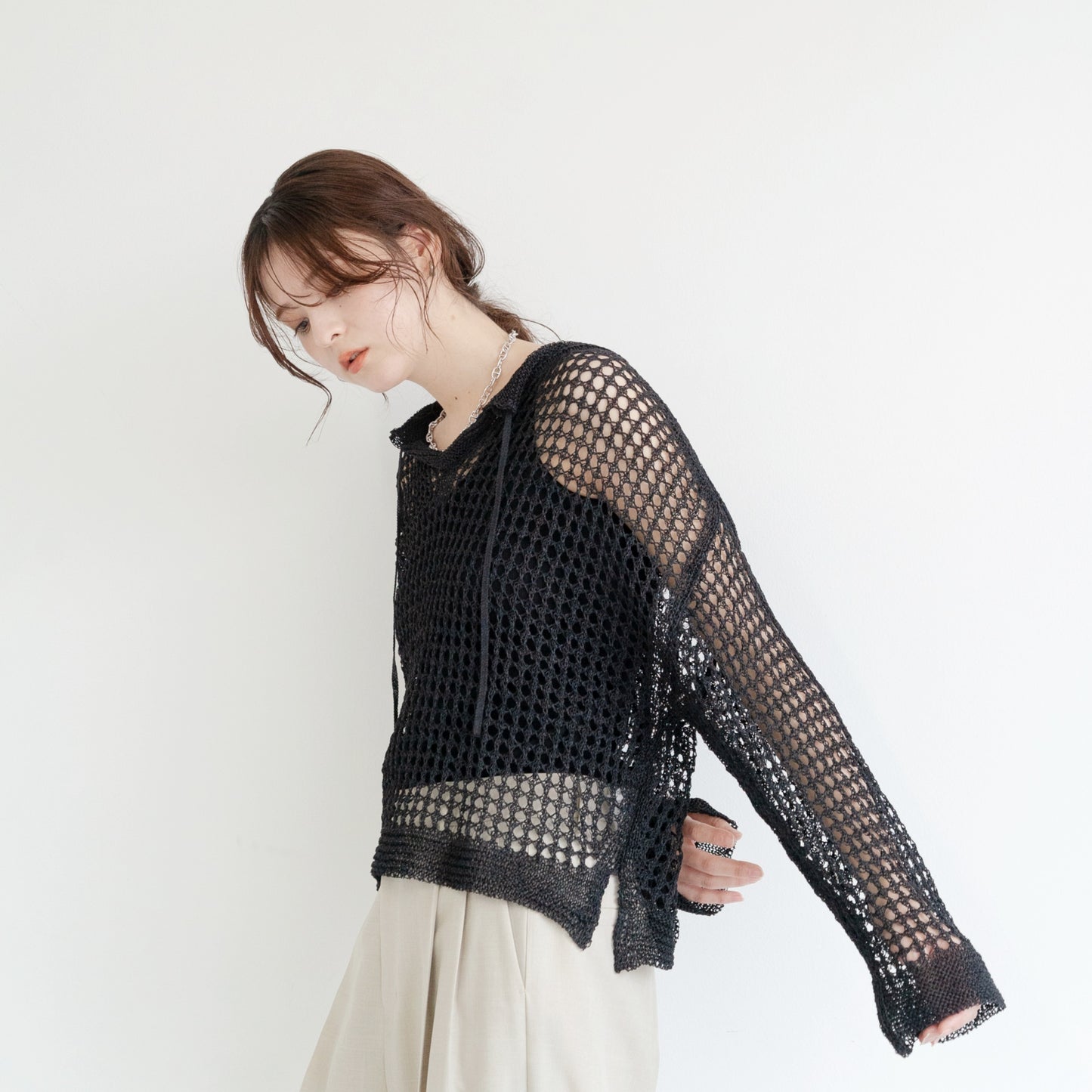 TUMUGI yarn and SHION yarn rope design knitted top