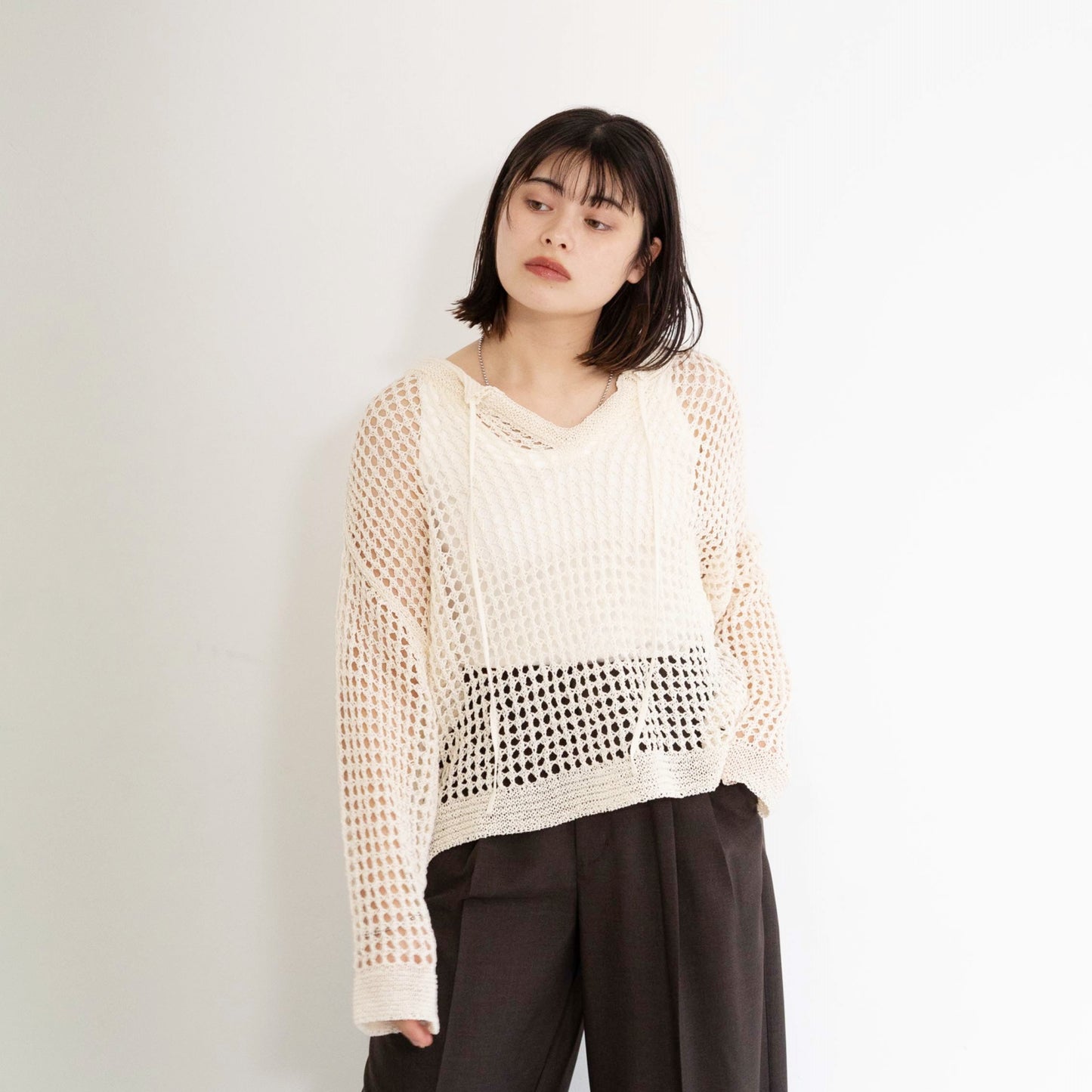 TUMUGI yarn and SHION yarn rope design knitted top