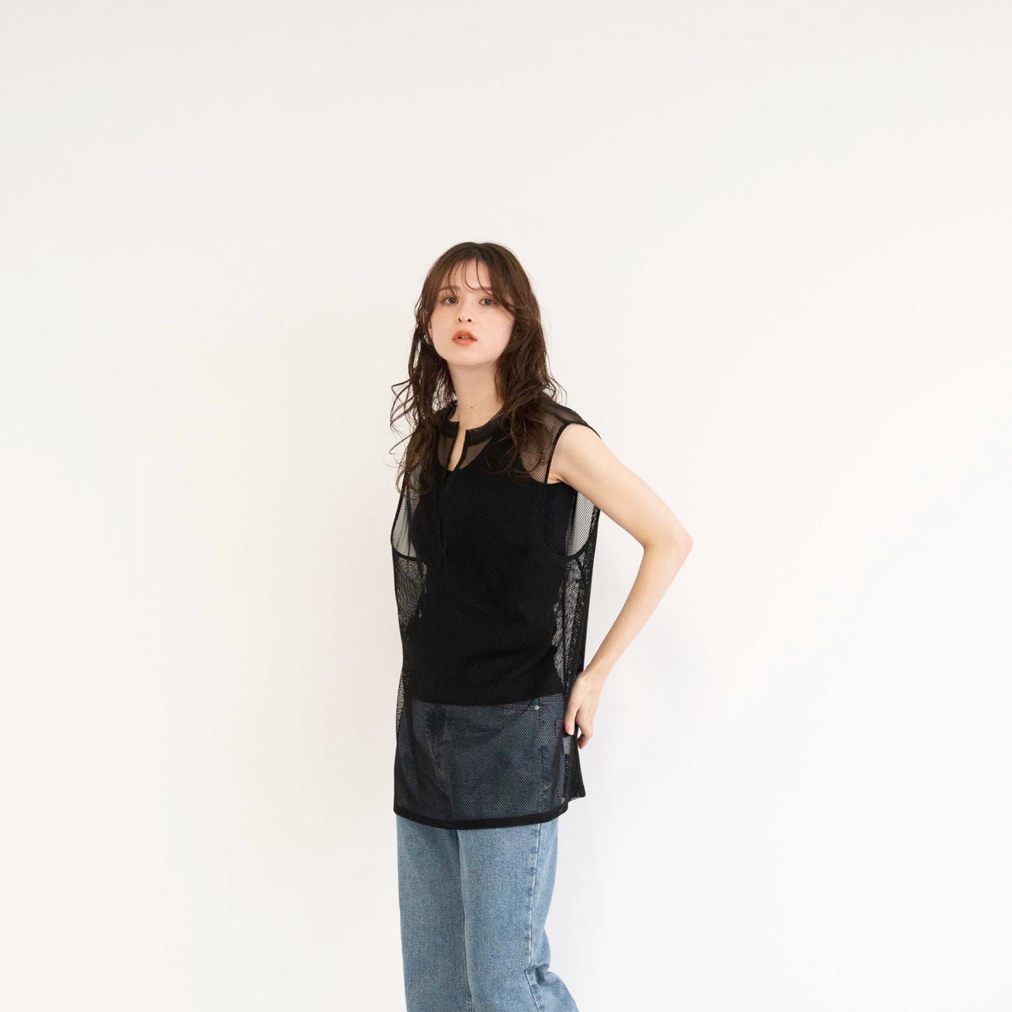 Mesh knitted lace loose tank top
