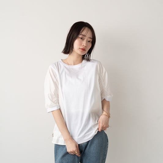 Mixed Fabric Gathered Pullover