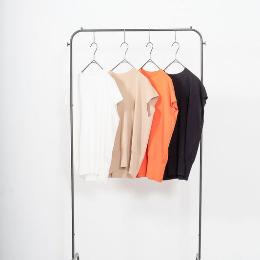 16G fine ribbed French sleeve knitted pullover