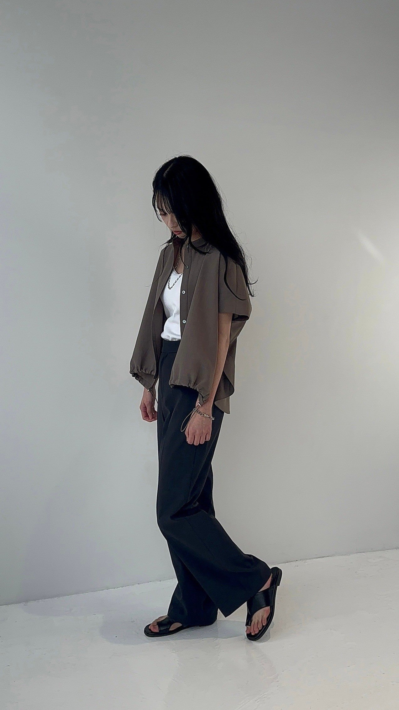 Linen look wide shirt