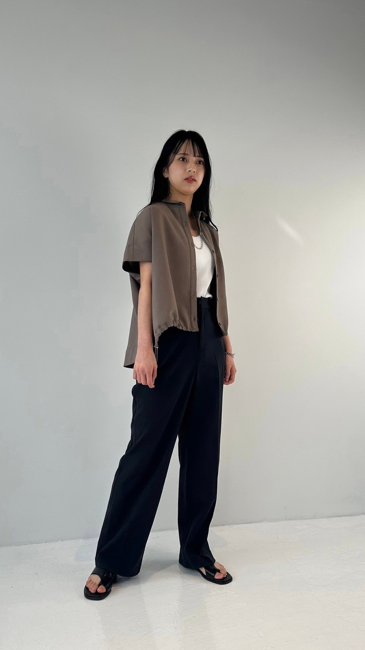 Linen look wide shirt