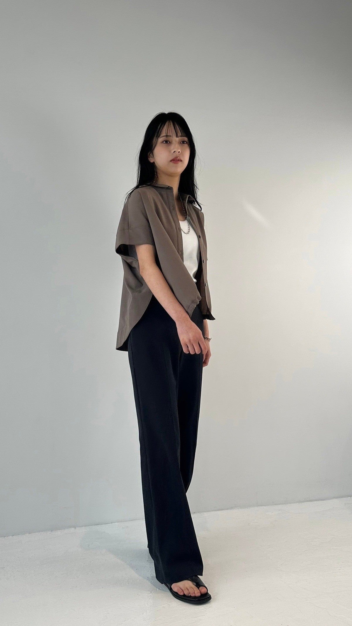 Linen look wide shirt